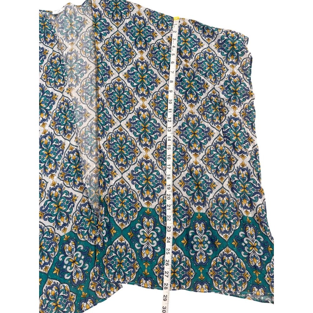 J. Jill Womens Kimono Ruana Cardigan Blue Green Floral Tassels One Size - Picture 6 of 6